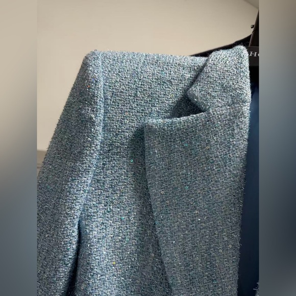 Bronx & Banco Blair Blue Tweed Silver Sequin Embellished Mini HighRise Shorts XS - Picture 8 of 16